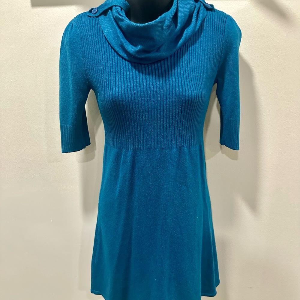 Takeout Teal Tunic Sweater Cowl Neck Medium - Picture 2 of 9